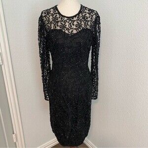 Stenay Vintage Beaded L Sleeve Dressy Sexy Feminine Little Black Dress Size 4